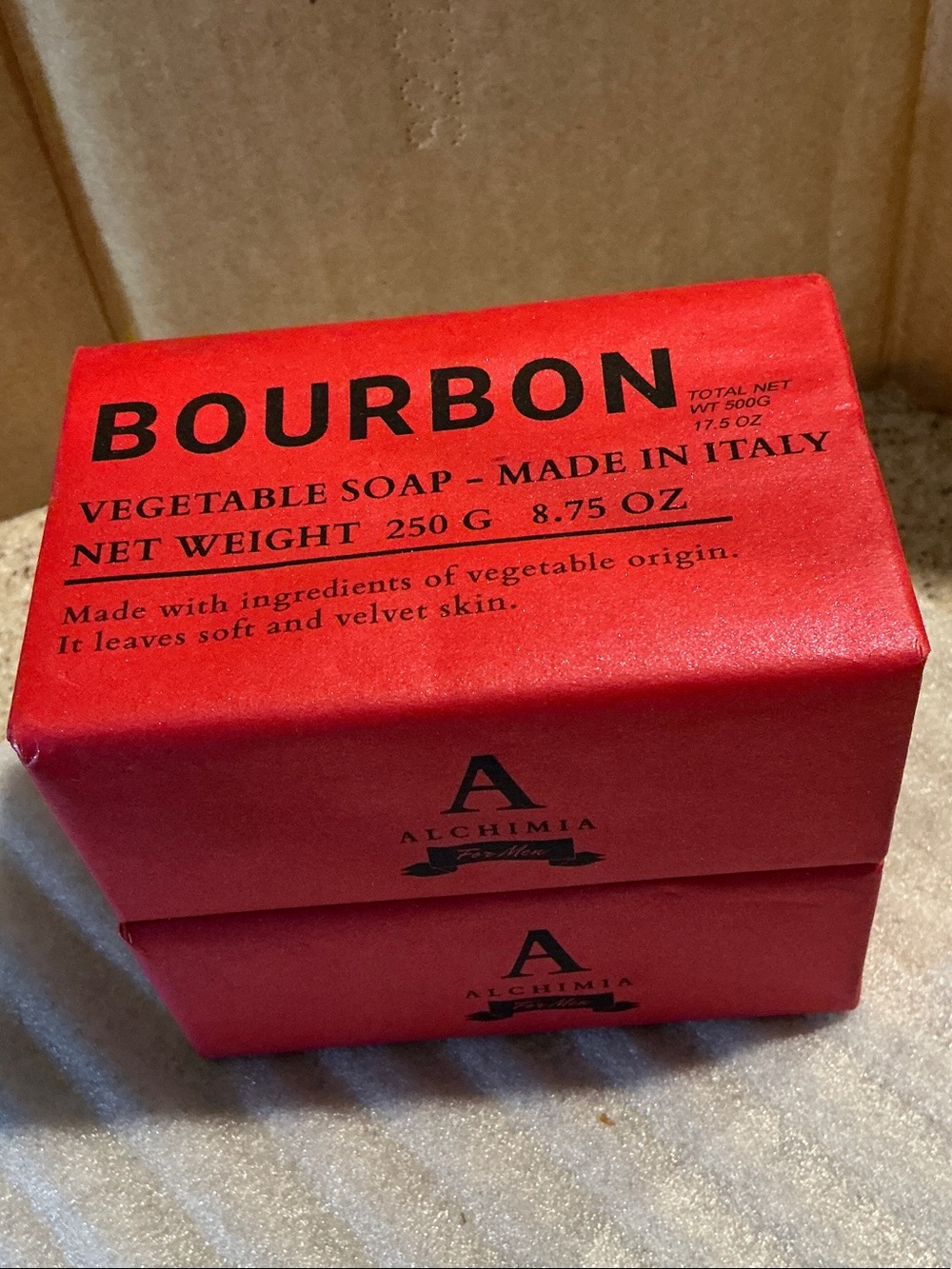 2 Pack Alchimia For Men Bourbon Vegetable Soap Made in Italy 8.75oz Bars
